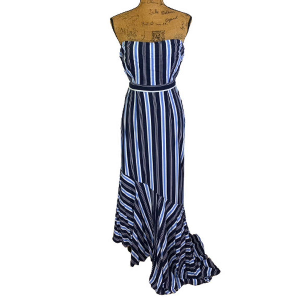 NEW YORK & CO. Blue Stripe Strapless Maxi Dress